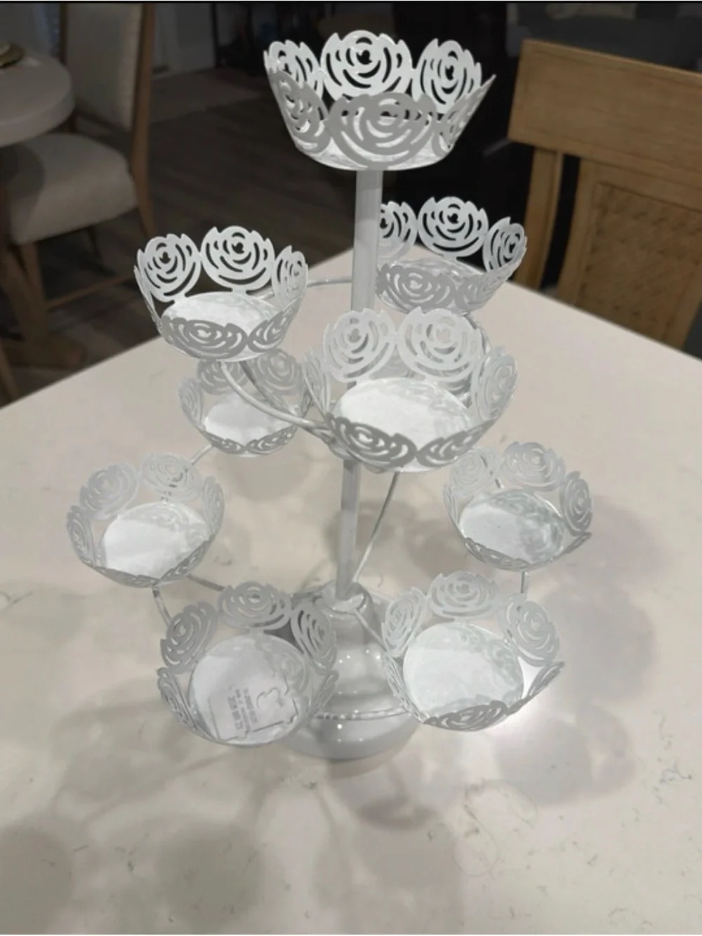 White Floral Tiered Cupcake Stand - Elegant Party Display NWOT